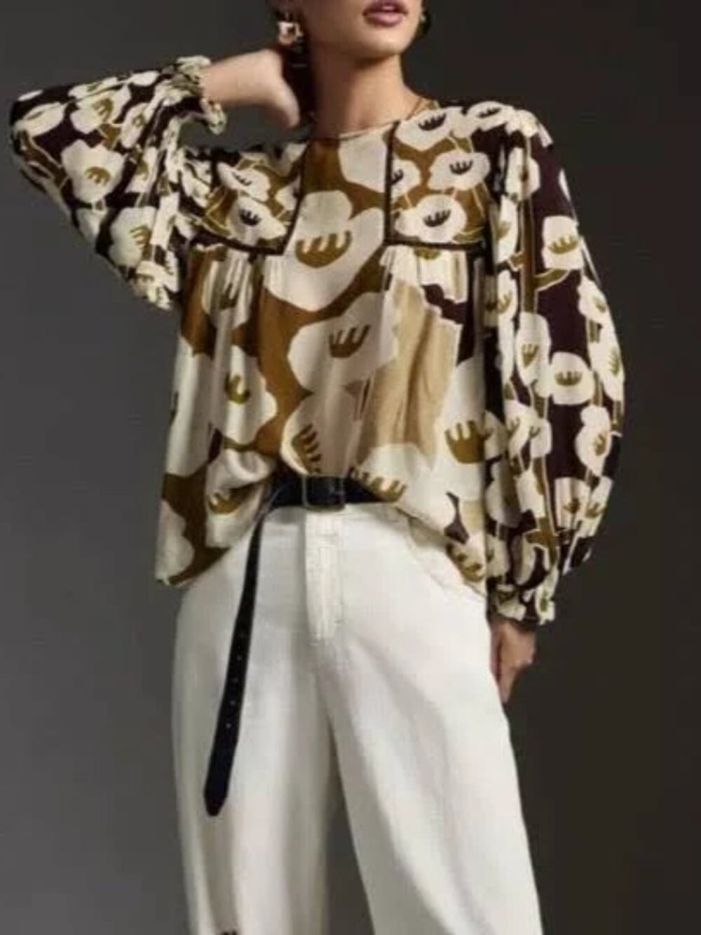 Anthropologie Bl^nk  Miranda Blouse  Brown Viscose Peasant Cottagecore Top S